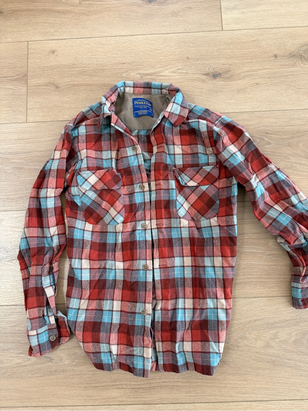 Pendleton Red and Light Blue Plaid Button-Down Shirt